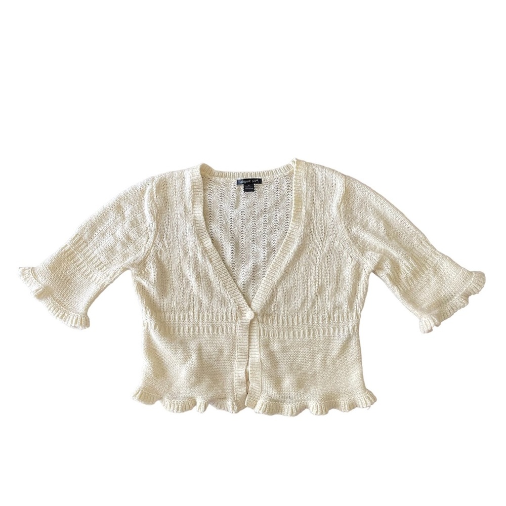 Pretty Little August Silk Cropped Cardigan in Cream - Medium - ruffled sleeves